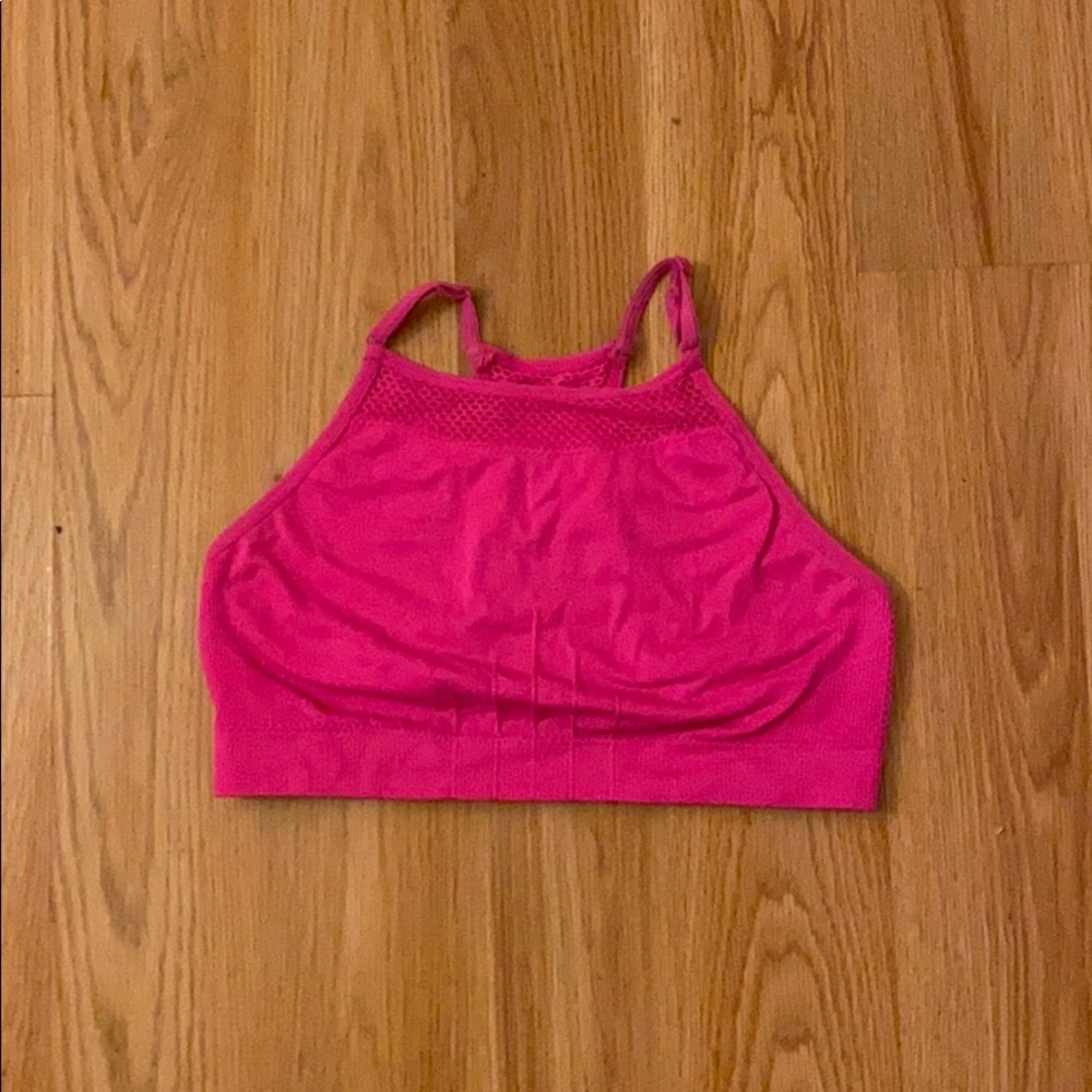 Hot pink sports bra mesh and stretchy material